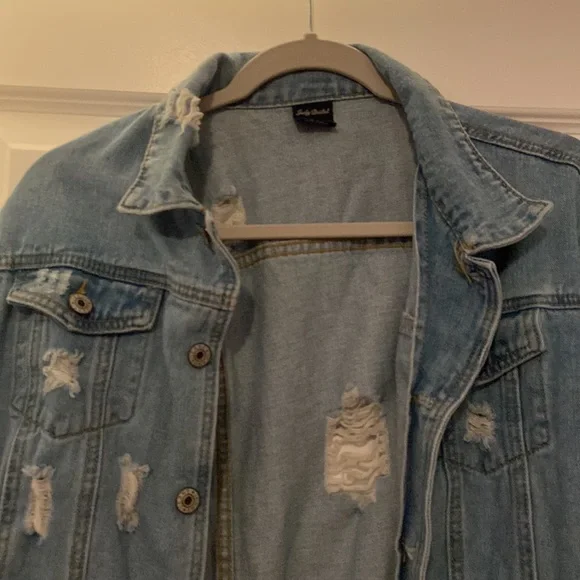 Judy Bridal Jean Jacket Ripped with Front Button Pockets Women’s Large - Picture 2 of 8